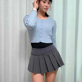 Pleated Button A-Line Flare Mini Skirt