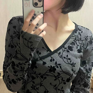 Regular Fit Flower Color Block Daily Long Sleeve T-shirt