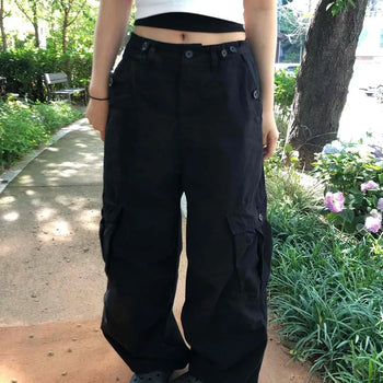 Flap Pocket Cotton Wide Cargo Pants