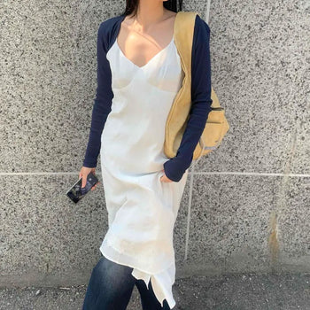 Strap Frill A-Line Sleeveless Plain Long Dress