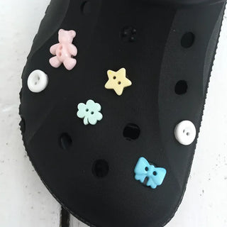 (10 pcs) Baby Pink Bear Button Schwitz Set Teddy Bear Clover Star Ribbon Shoe Decor Slipper Parts Charm Shoe Decorating Set