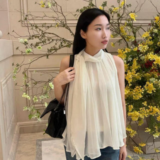 Shirred Ribbon A-Line Loose Fit Long Sleeve Blouse