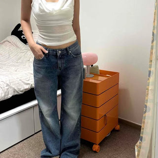 Lina Washed Button Wide Loose Fit Daily Long Pants