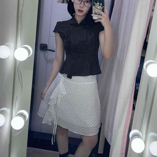 Dot Ribbon See-through Wrap A-Line Midi Skirt