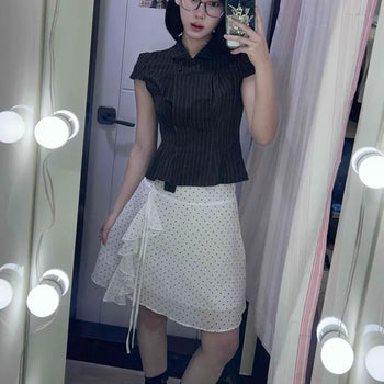Dot Ribbon See-through Wrap A-Line Midi Skirt