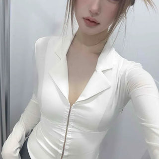 Zipper Cut Full Zip Slim Fit Long Sleeve Shirt