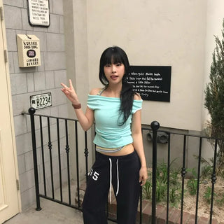 Off-shoulder color-block top