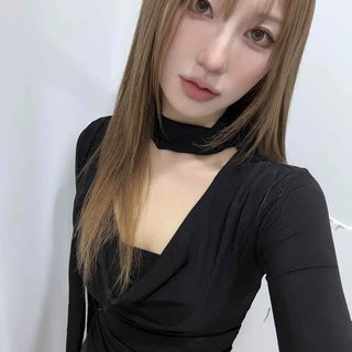 Shirred Drape Wrap Slim Fit Long Sleeve T-shirt