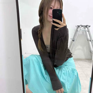 Shirred Button A-Line Loose Fit Daily Midi Skirt
