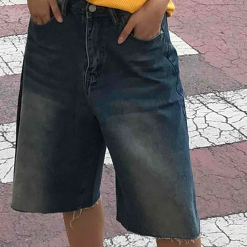 Loose Fit Washed Cut-off Wide Daily Shorts