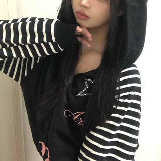 Regular Fit Striped Zipper Raglan Sleeve Full Zip-Up