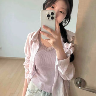 Button-down Plain Loose Fit Long Sleeve Shirt