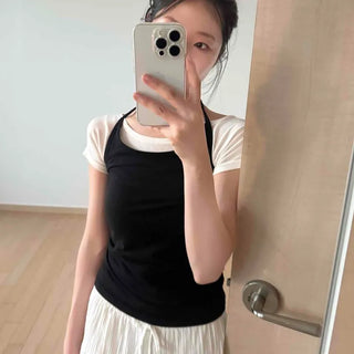 Raglan Layered Slim Fit Short Sleeve Daily T-shirt