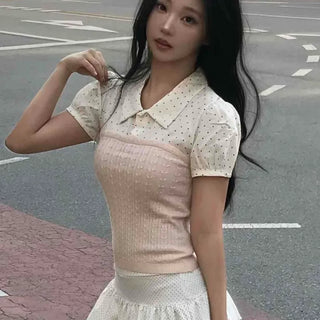 Slim Fit Dot Collared Short Sleeve Daily
