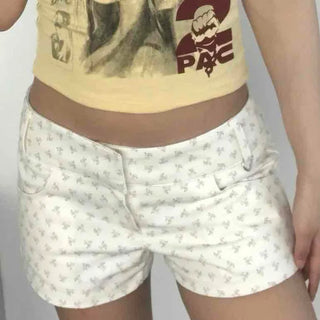 Regular Fit Flower Button Straight Daily Shorts