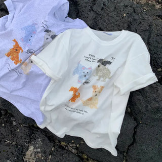 Puppy Day Printed Loose Fit Short Sleeve T-shirt
