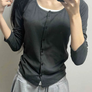 Button-down Slim Fit Plain Daily Long Sleeve T-shirt