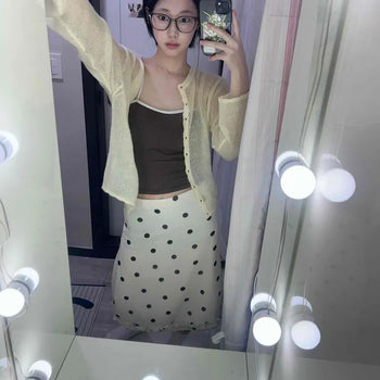 Dot Frill Zipper A-Line Daily Midi Skirt