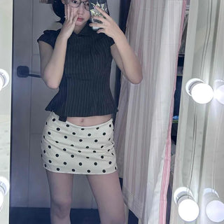 Regular Fit Dot Zipper H-Line Straight Mini Skirt