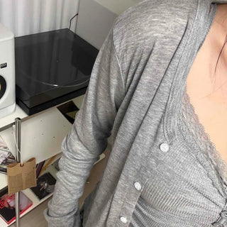 Buttoned Plain Oversized Long Sleeve Daily Cardigan