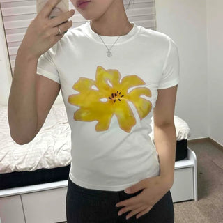 Flower Slim Fit Daily Short Sleeve T-shirt