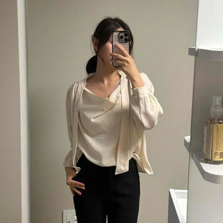 Shirred Plain Loose Fit Long Sleeve Blouse