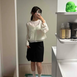 Dor Shirred Plain Loose Fit Long Sleeve Daily Blouse