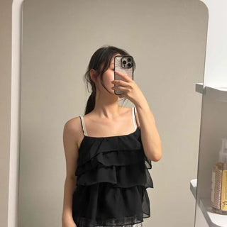 Frill Shirred Tiered Strap Loose Fit Sleeveless