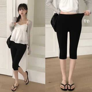 Feels as comfortable as wearing nothing, stretchy hidden elastic waistband, high-waisted, slit, 3/4 length biker capri pants