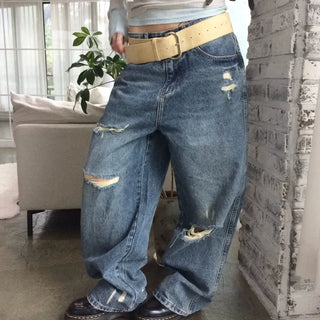 FADED CRASH Damaged Wide Denim Pants