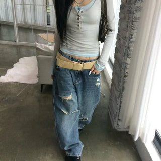 FADED CRASH Damaged Wide Denim Pants