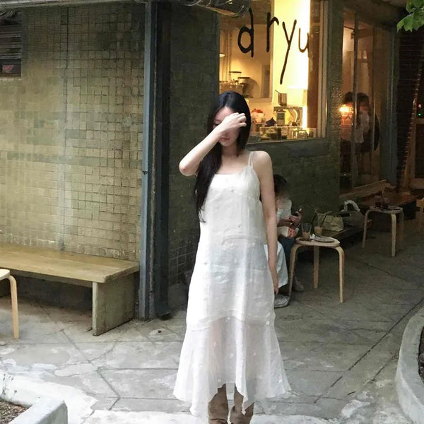 Ronnie Asymmetrical See-through Embroidered Long Dress