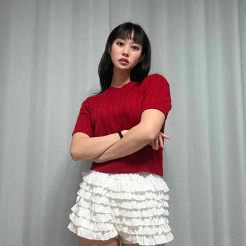Frill Shirred Tiered Feminine Daily Mini Skirt