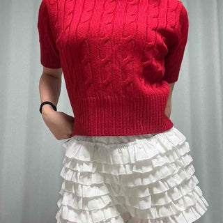 Regular Fit Plain Cable Short Sleeve Daily