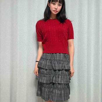 Frill Shirred Check Tiered Daily Mini Skirt