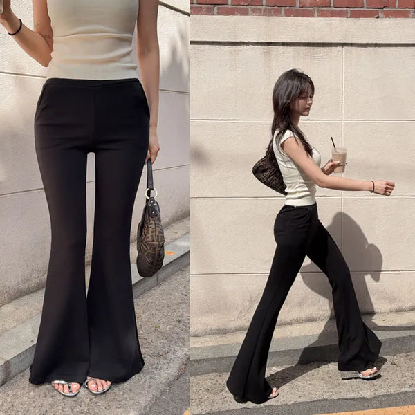 Pipe-banded bootcut pants
