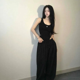 String Wide Loose Fit Plain Daily Training Bottoms