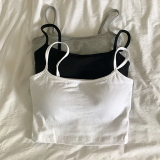 Chocolate Built-in Bra Cup Crop Strap Sleeveless Top Bralette