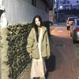 Oversized Plain Zipper Drawstring Full-Zip Long Sleeve Field Jacket