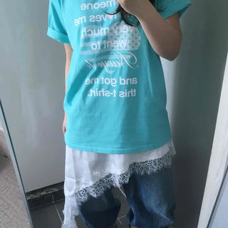 Lettering Print Loose Fit Short Sleeve T-shirt