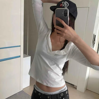 Loose Fit Plain Frill Daily Short Sleeve T-shirt