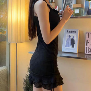 Frill Shirred String Fitted Sleeveless Mini Dress