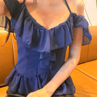 Frill Shirred Strap Sleeveless Blouse