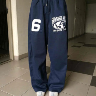 String Lettering Wide Straight Daily Long Pants