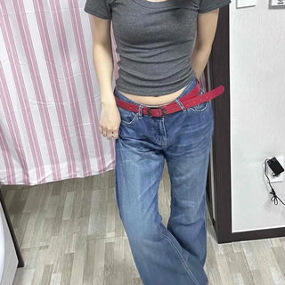 Loose-fit Washed Zipper Bootcut Flare Long Pants