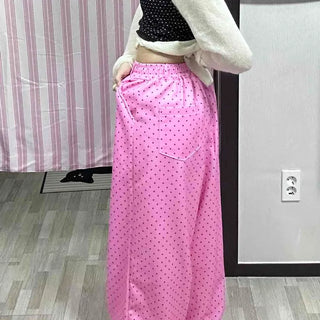 Loose-fit Dot Print Wide Pajama Long Pants