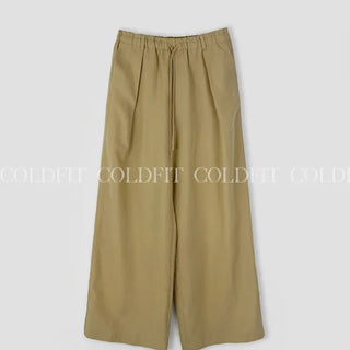 Linen wide elastic waist pants