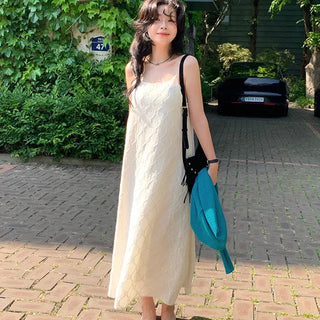 Muzi Punching Layered Strap Sleeveless Long Dress Layered Flare A-Line Long Dress Resort Look Date Look Summer