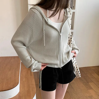 SODA Summer Ribbed Knit Zip-up Hoodie