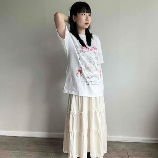 Frill Shirred Tiered Loose Fit Long Skirt